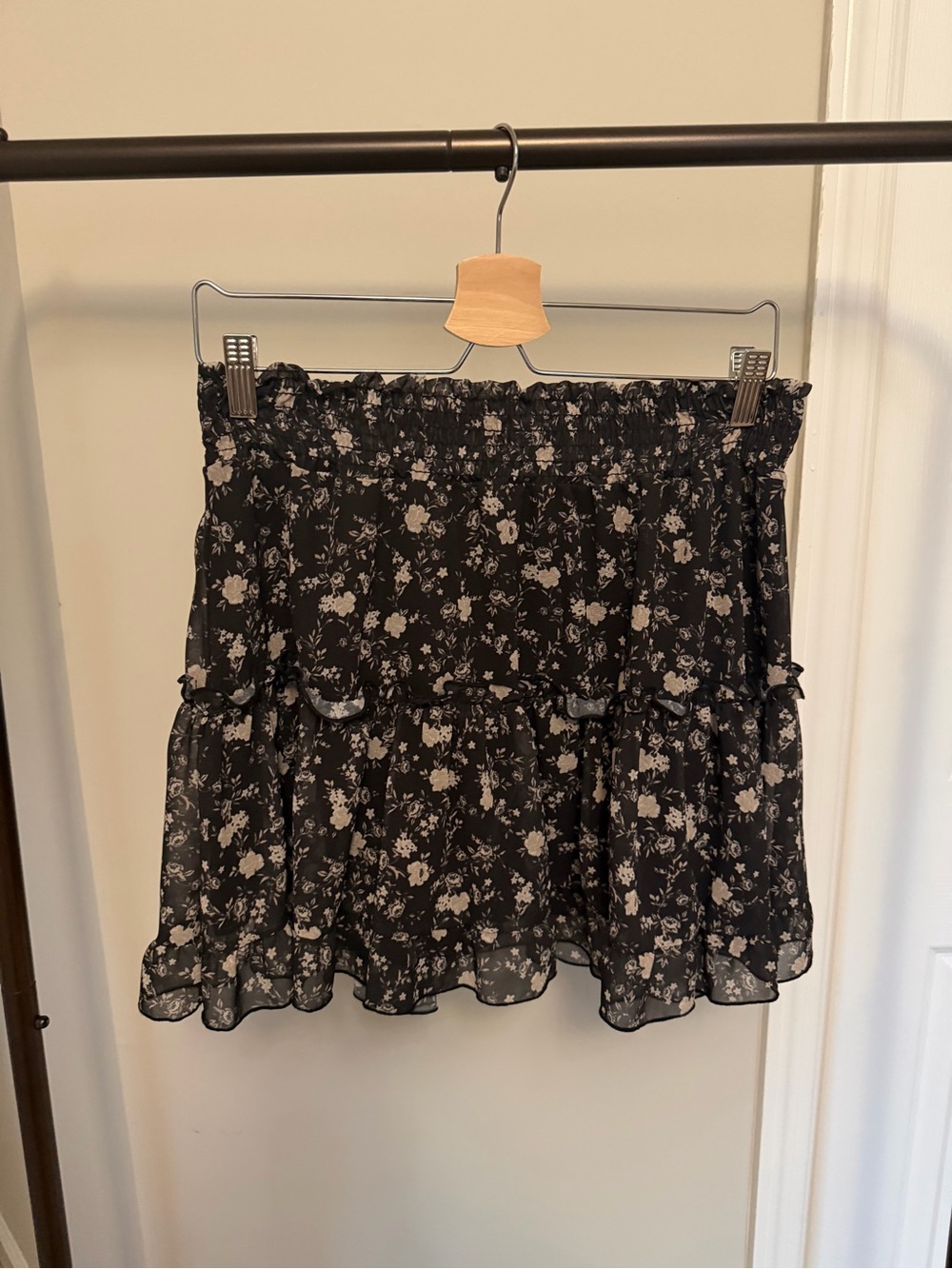 Altar'd State Black Mini Skirt with White Floral Print